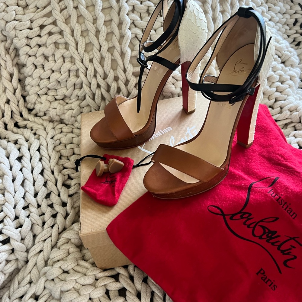 Christian Louboutin Brown and White Stiletto Heels Summerissima